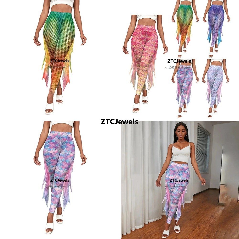 Women'S Fashion Leggings - Leggings imprimés écailles de sirène, pantalon