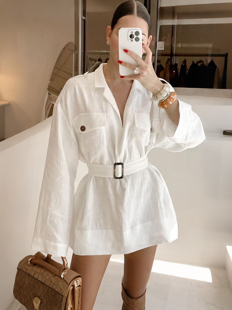 Women'S Fashion Utility Belt - Robe d'été Tossy en lin blanc