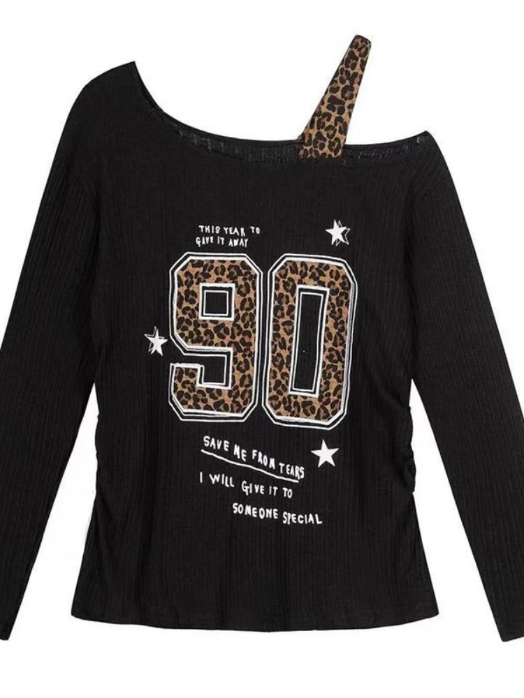 Women Top Fashion - T-shirt Y2K patchwork imprimé léopard pour
