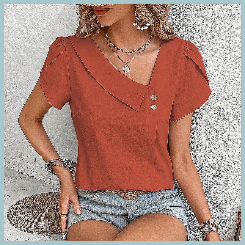 Women Top Fashion - Chemisier uni vintage été 2024 pour