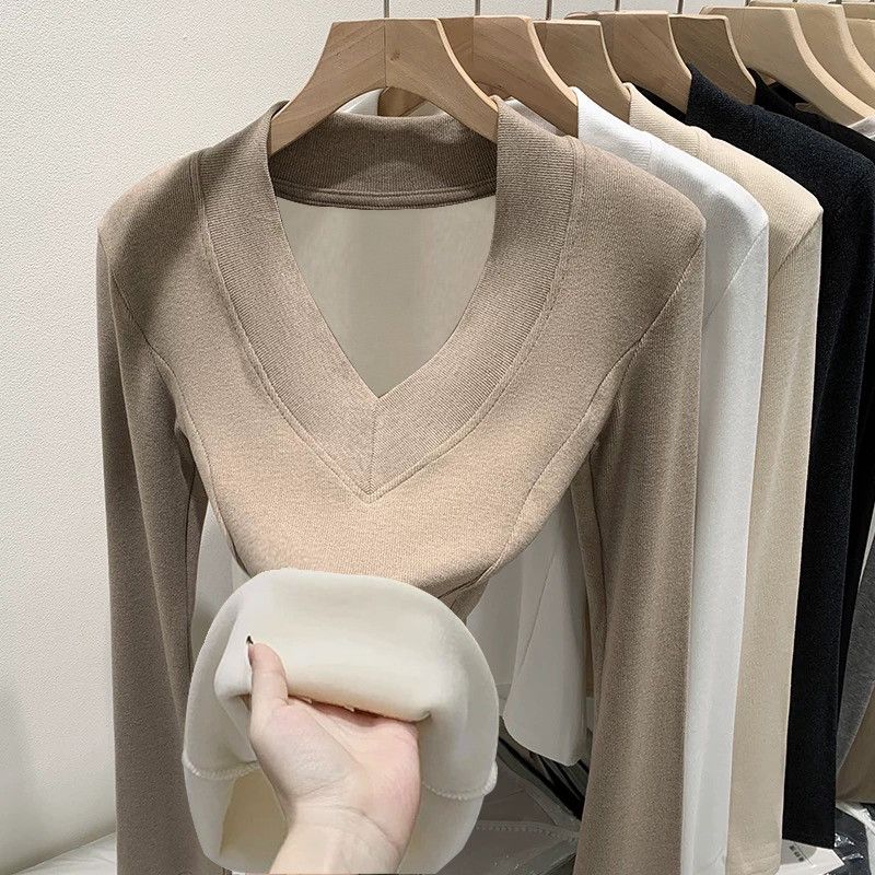 Haut chaud à col en V doublé e - Women Top Fashion avis et prix